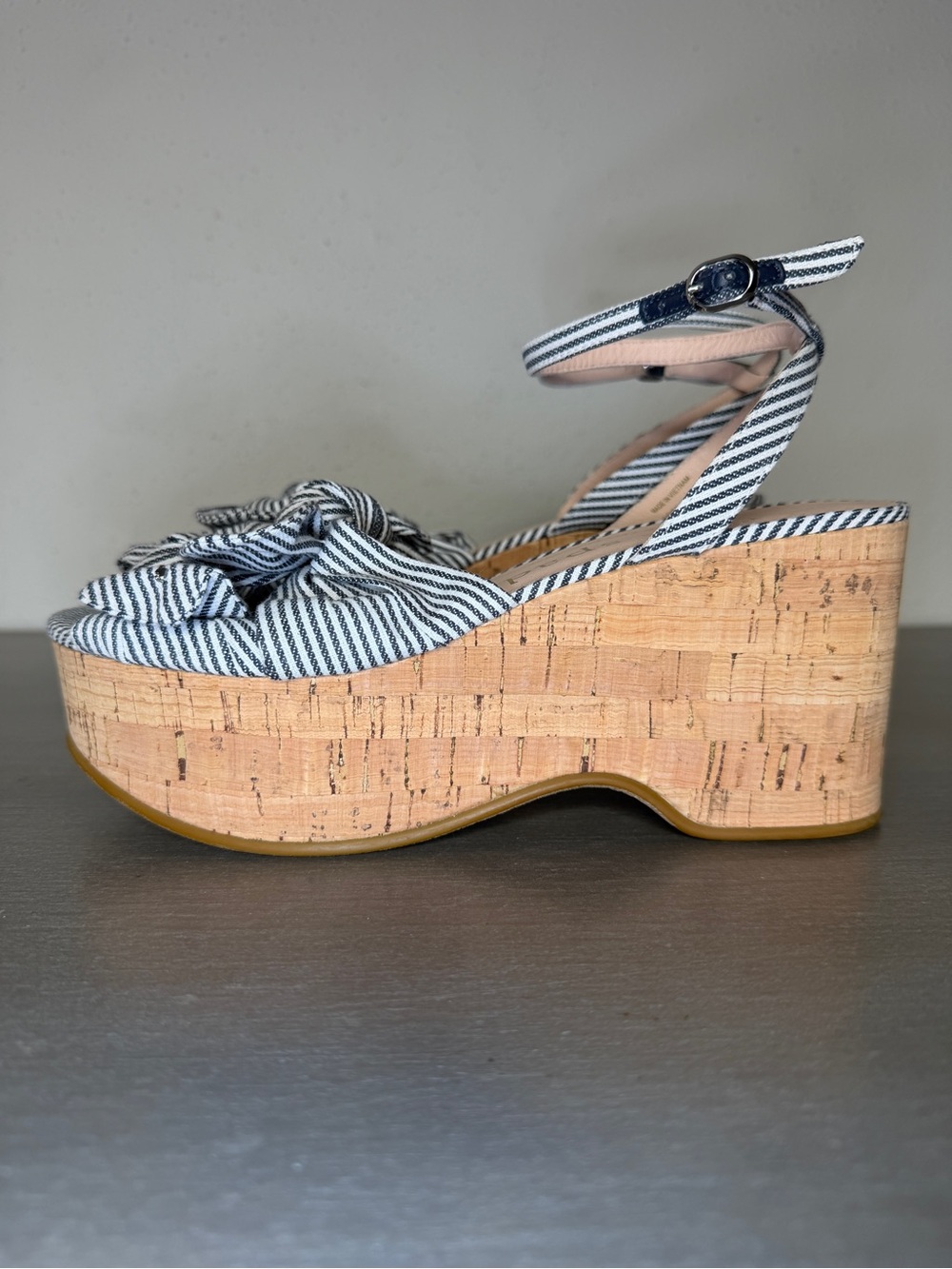Kate Spade Julep Canvas & Cork Platform Wedge Sandals Heels Blue Women’s 7.5 B - Picture 4 of 12
